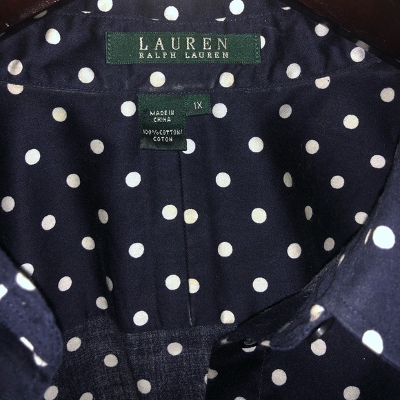 RALPH LAUREN—Navy, polka dot blouse! - Picture 2 of 4